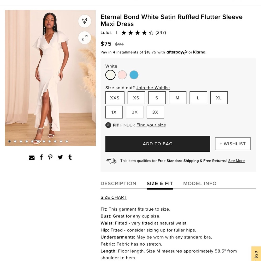 Lulu’s Eternal Bond White Satin Ruffled Flutter Sleeve Maxi Dress 2X - Picture 5 of 7